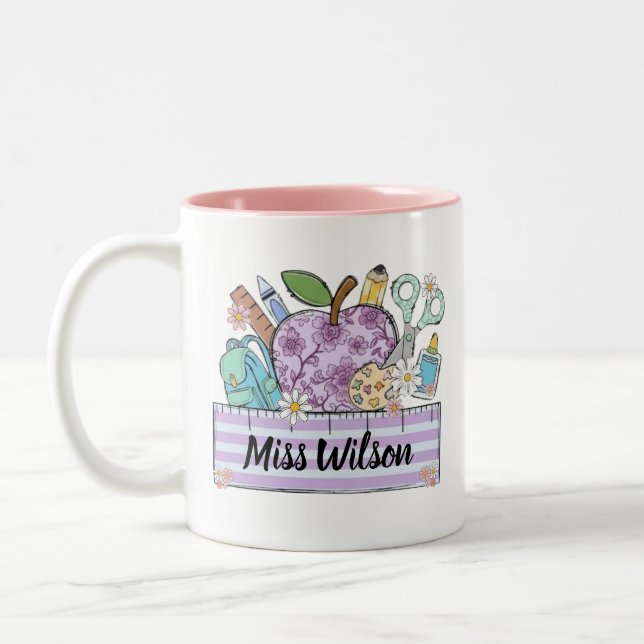 Caneca De Café Em Dois Tons Camisa Personalizada para Professores | Nome do Pr (Esquerda)