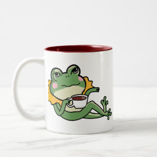 Caneca De Café Em Dois Tons Camisa Relaxante de Amante de Chá de Rã Verde - De