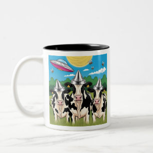 Caneca De Café Em Dois Tons Camiseta Chapéu de Folha de estanho de Vaca Alien,
