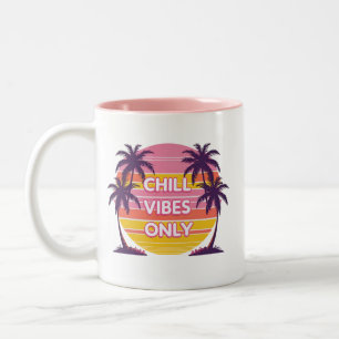 Caneca De Café Em Dois Tons Camiseta Chill Vibes Only – Pôr do Sol Retro 80s V