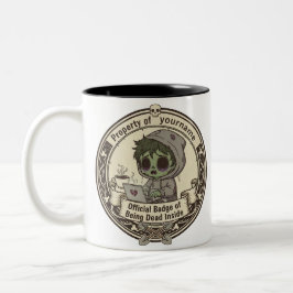 Caneca De Café Em Dois Tons Camiseta com Crachá Personalizável de Morto por De