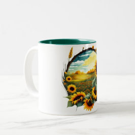 Caneca De Café Em Dois Tons camiseta de campo de girassóis vibrantes