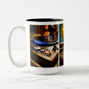 Caneca De Café Em Dois Tons Camiseta de DJ de Jazz Vintage Discos de Vinil,