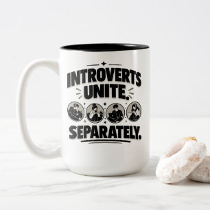 Caneca De Café Em Dois Tons Camiseta de Humor de Introvertidos Unidos Separada
