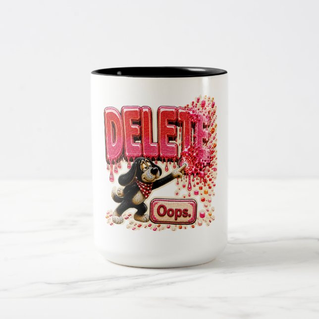 Caneca De Café Em Dois Tons Camiseta engraçada de tecnologia 'Delete Oops' par (Centro)