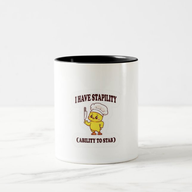 Caneca De Café Em Dois Tons Camiseta Engraçado Chef Chicken - 'Eu tenho estabi (Centro)