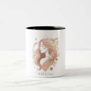 Caneca De Café Em Dois Tons Camiseta Feminina de Linha Arte Boho Estética Selv