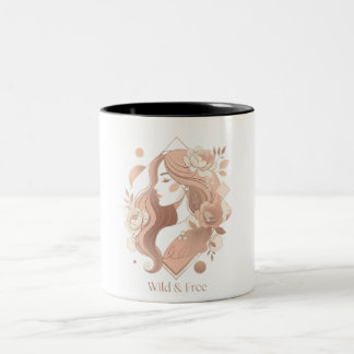 Caneca De Café Em Dois Tons Camiseta Feminina de Linha Arte Boho Estética Selv