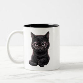 Caneca De Café Em Dois Tons Camiseta Gato Preto Legal com Óculos Pet Fofo