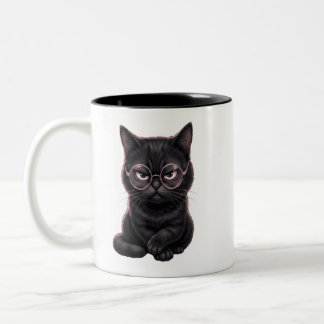 Caneca De Café Em Dois Tons Camiseta Gato Preto Legal com Óculos Pet Fofo