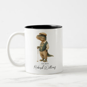 Caneca De Café Em Dois Tons Camiseta Legal Tee-Rex Golfista Dinossauro Assinat