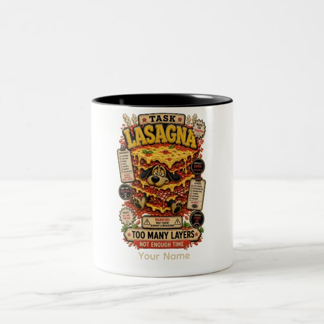 Caneca De Café Em Dois Tons Camiseta Personalizada de Lasanha Comida Divertida (Centro)
