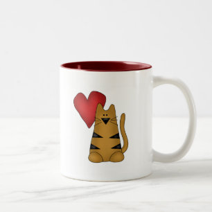 Caneca De Café Em Dois Tons Camisetas e presentes de coração e de gatos riscad