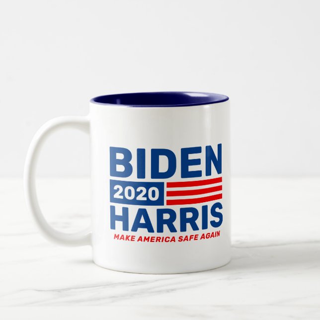 Caneca De Café Em Dois Tons Campanha Biden Harris 2020 Azul, Branco, Dois Tone (Esquerda)
