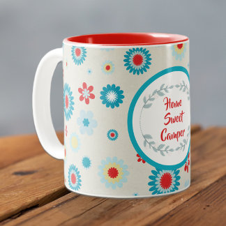 Caneca De Café Em Dois Tons Camper Vermelho e Teal