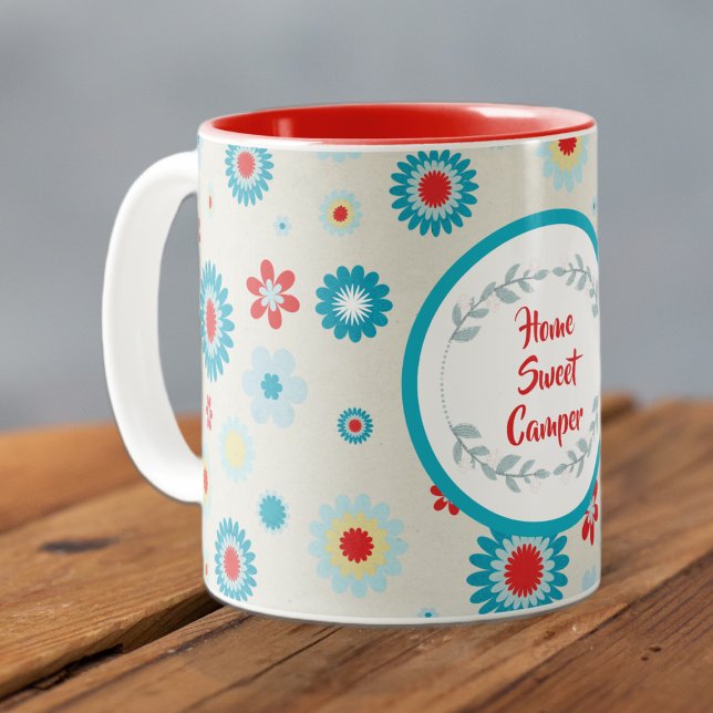Caneca De Café Em Dois Tons Camper Vermelho e Teal (Criador carregado)