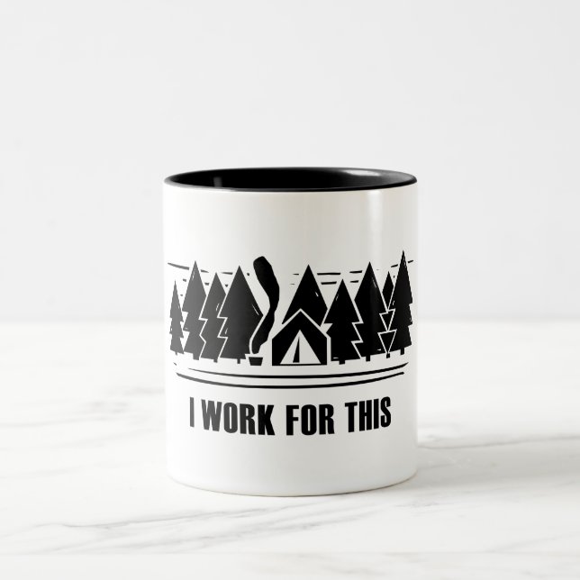 Caneca De Café Em Dois Tons Camping, Eu Trabalho Para Isso (Centro)