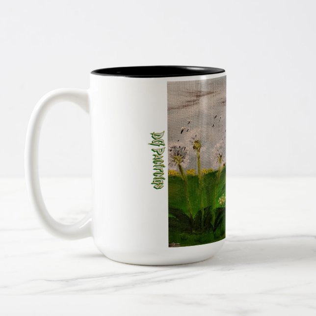 Caneca De Café Em Dois Tons Campo de Dentes-de-Leão DG Paintings (Esquerda)