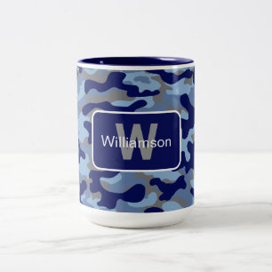 Caneca De Café Em Dois Tons Camuflagem Azul Com Personalização