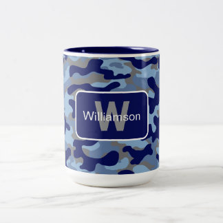Caneca De Café Em Dois Tons Camuflagem Azul Com Personalização