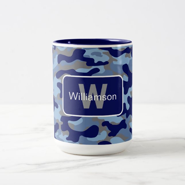 Caneca De Café Em Dois Tons Camuflagem Azul Com Personalização   (Centro)