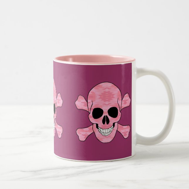 Caneca De Café Em Dois Tons Camuflagem Rosa Crânio E Crossbones Mug (Direita)