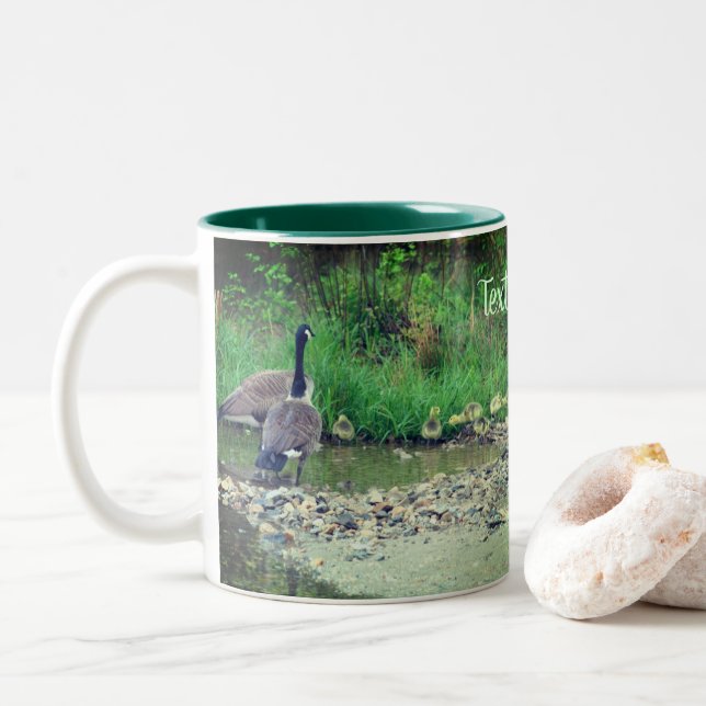 Caneca De Café Em Dois Tons Canadá Gansos Mãe Pai Babês Natureza Personalizada (Com Donut)