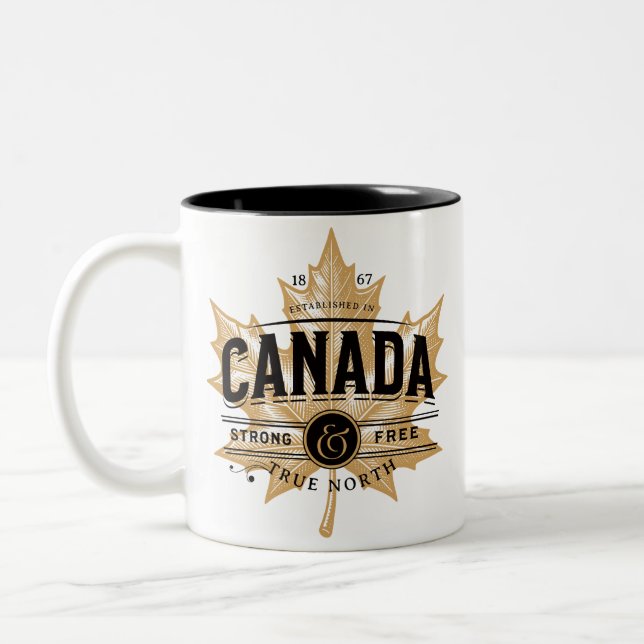 Caneca De Café Em Dois Tons Canadá True North Strong and Free Mapepaaf (Esquerda)