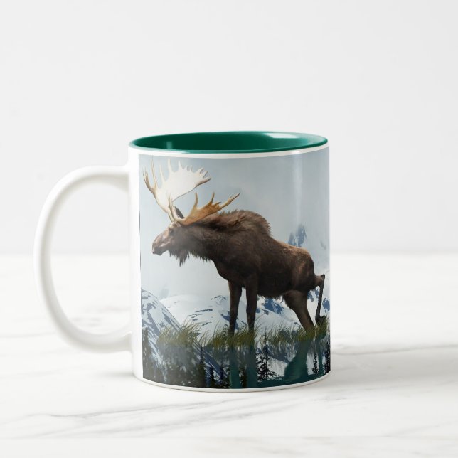 Caneca De Café Em Dois Tons Canadiano Moose & Mountain Willife Nature (Esquerda)