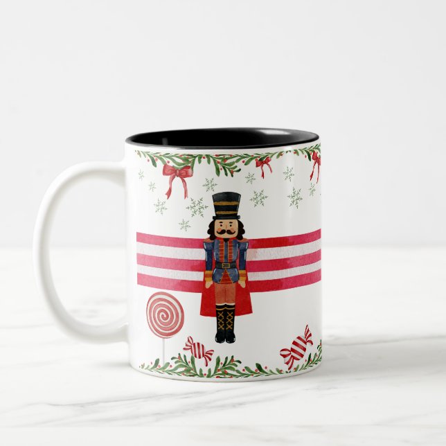 Caneca De Café Em Dois Tons Candy Candy Cane Wreath & Red Arco Holiday Mug (Esquerda)