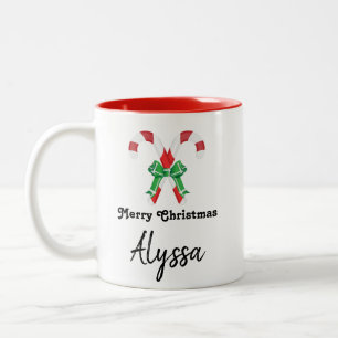 Caneca De Café Em Dois Tons Cane Doces de Natal Personalizado