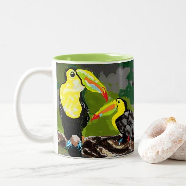 Caneca De Café Em Dois Tons Caneca: Aves Do Paraíso (Com Donut)