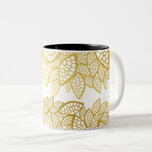 Caneca De Café Em Dois Tons Caneca com Padrão Botânico Elegante em Folha de Ou