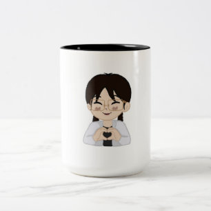 Caneca De Café Em Dois Tons Caneca de Auto-Retrato Fofo Chibi com Mãos em Cora