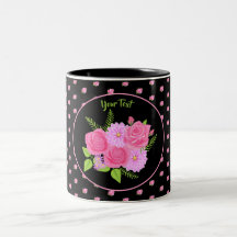 Caneca de Café Preto com Tons de Rosas e Dálmata