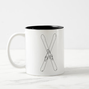 Caneca De Café Em Dois Tons Caneca de Esquis Cruzadas em Arte Linear