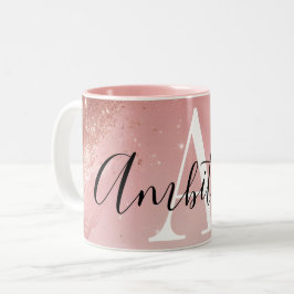 Caneca De Café Em Dois Tons Caneca de Monograma com Brilho em Rose Gold – Nome