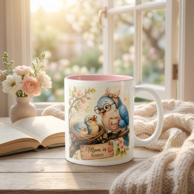 Caneca De Café Em Dois Tons Caneca de Pássaro em Casa com a Mamãe Presente Fof (Criador carregado)