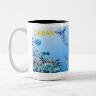 Caneca De Café Em Dois Tons Caneca de Vida Oceânica e Criaturas Marinhas em Aq