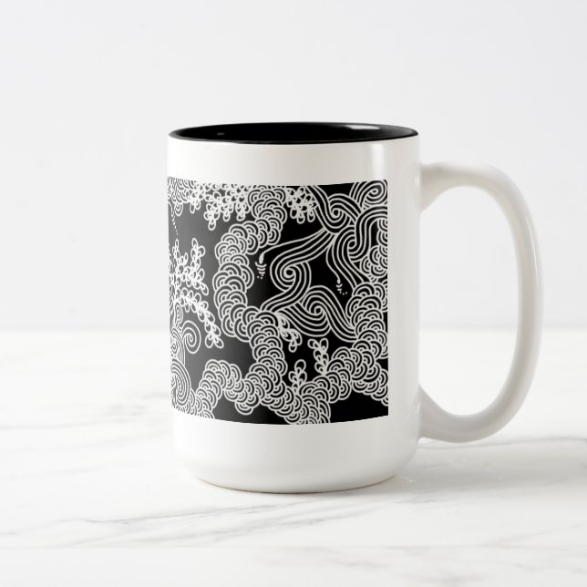 Caneca De Café Em Dois Tons Caneca floral abstrata em preto e branco (Direita)