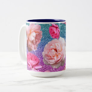 Caneca De Café Em Dois Tons Caneca floral de dois tons do brilho do rosa do
