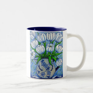 Caneca De Café Em Dois Tons Caneca floral Funky do café da "tulipa"