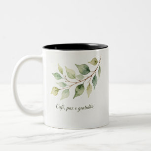 Caneca De Café Em Dois Tons Caneca Frase Café paz Gratidão – Aquarela Folhas 