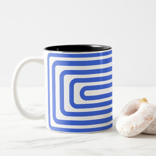 Caneca De Café Em Dois Tons Caneca Labirinto Moderna em Azul Real – Personaliz (Com Donut)