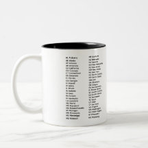 Caneca Lista dos 50 Estados em Ordem Alfabética