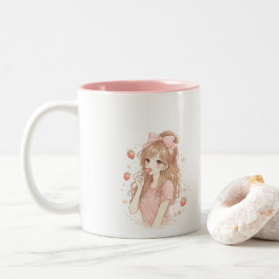 Caneca De Café Em Dois Tons Caneca Strawberry Girl – Café com Estética Rosa Fo