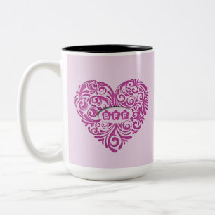 Caneca De Café Em Dois Tons Caneta de Coração BFF Rosa Personalizada