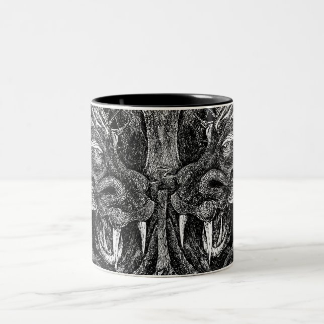 Caneca De Café Em Dois Tons Caneta de dois tons da cabeça do dragão (Centro)