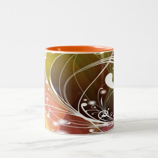 Caneca De Café Em Dois Tons Caneta Floral Abstrato (Centro)