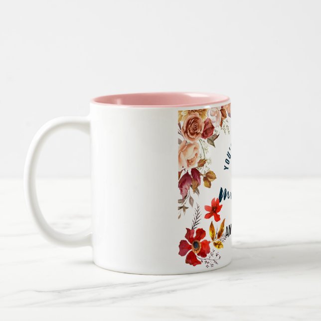 Caneca De Café Em Dois Tons Caneta Floral Botânica Personalizada Para Mãe (Esquerda)